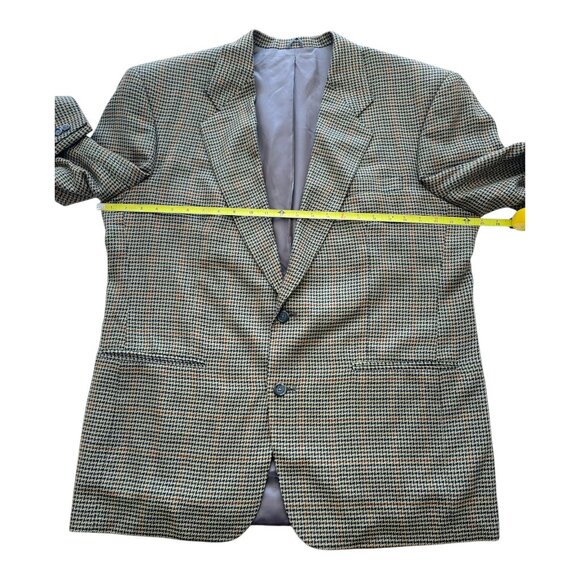 David G. Cotugno Mens 2 Button Silk Wool Blazer Jacket Beige Yellow Houndstooth - Picture 7 of 14